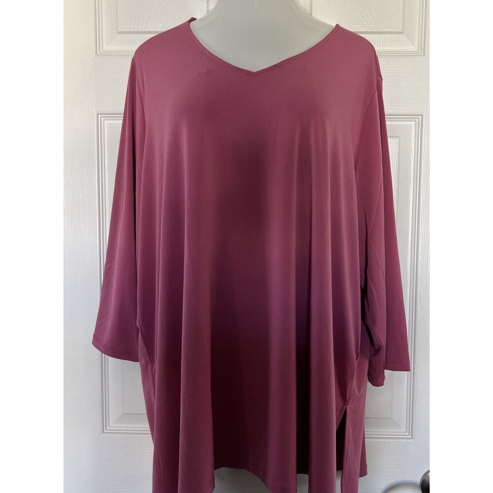 Susan Graver Modern Essentials Liquid Knit Tunic Blouse V Neck Pink Plus Size 4X